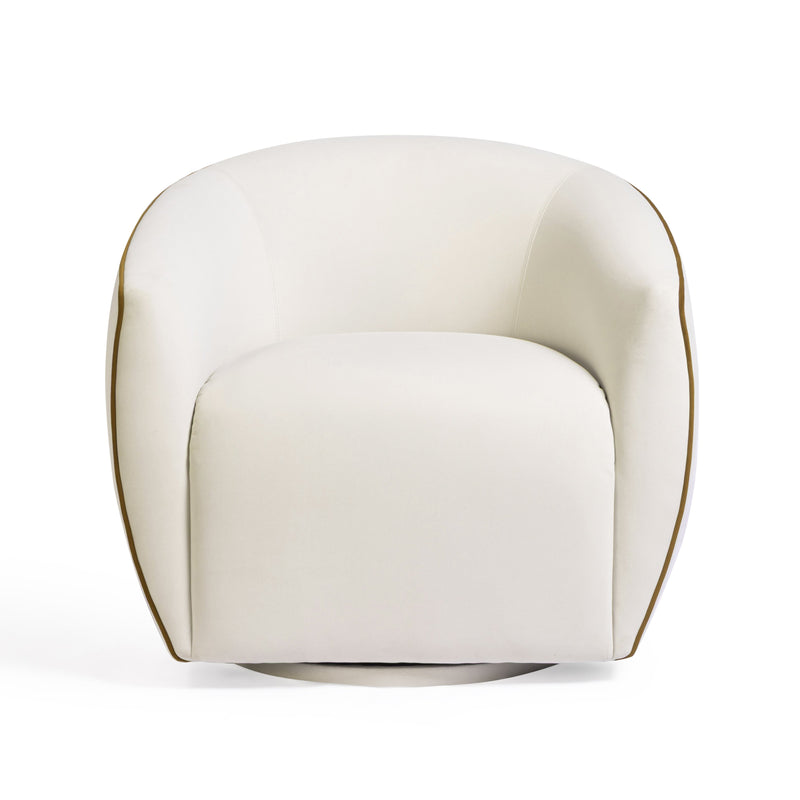 Jordan Contrast Piping Performance Velvet Swivel Accent Chair - Chocolate Brown/Cream