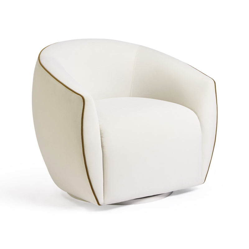 Jordan Contrast Piping Performance Velvet Swivel Accent Chair - Chocolate Brown/Cream