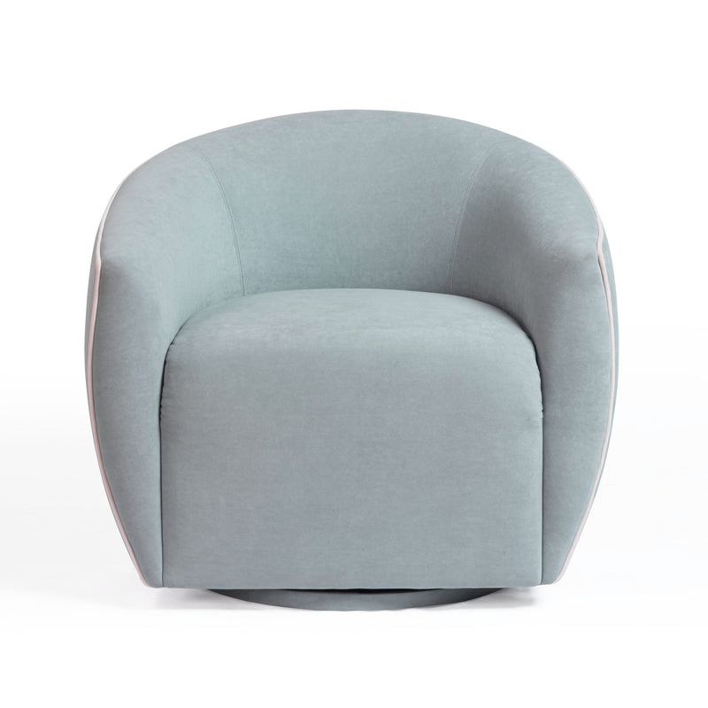 Jordan Contrast Piping Performance Velvet Swivel Accent Chair - Baby Blue/Cream