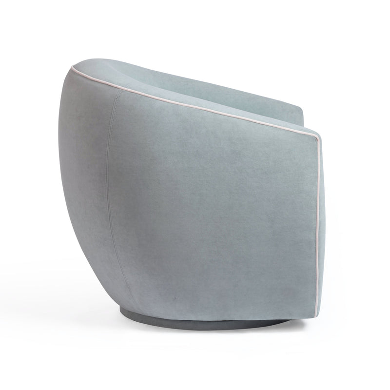 Jordan Contrast Piping Performance Velvet Swivel Accent Chair - Baby Blue/Cream
