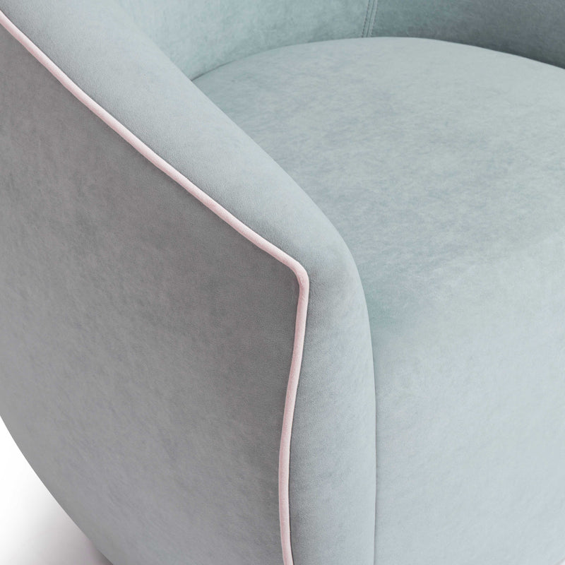 Jordan Contrast Piping Performance Velvet Swivel Accent Chair - Baby Blue/Cream