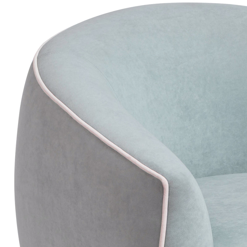 Jordan Contrast Piping Performance Velvet Swivel Accent Chair - Baby Blue/Cream