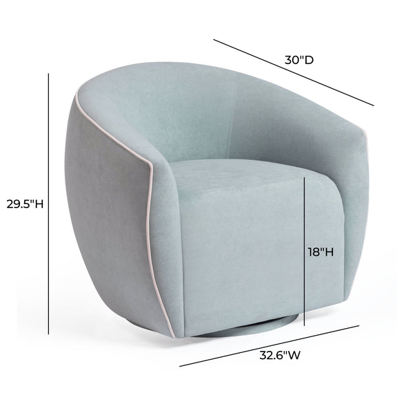 Jordan Contrast Piping Performance Velvet Swivel Accent Chair - Baby Blue/Cream