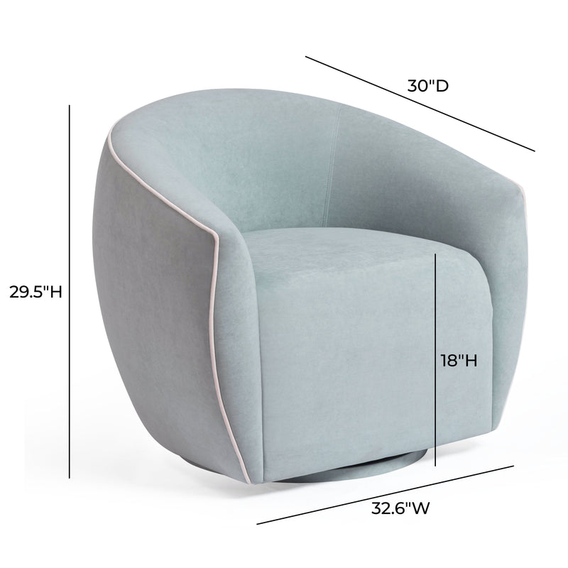 Jordan Contrast Piping Performance Velvet Swivel Accent Chair - Baby Blue/Cream
