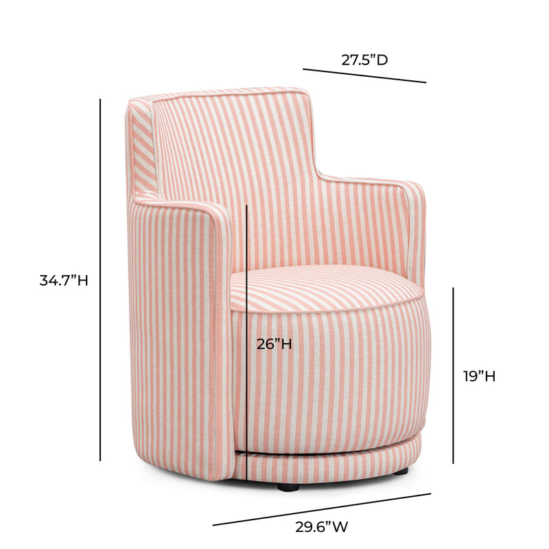Passe Striped Linen Swivel Accent Chair - Pink Stripes