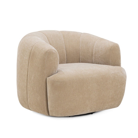 Jasmine Upcycled Contract-Grade Basketweave Fabric Swivel Accent Chair - Oat