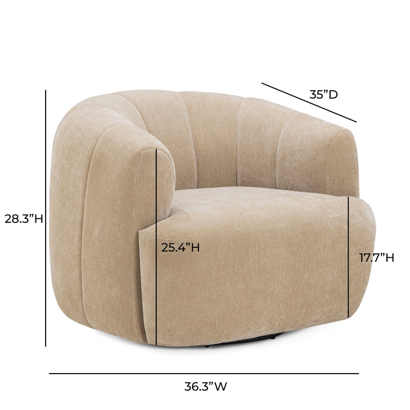 Jasmine Upcycled Contract-Grade Basketweave Fabric Swivel Accent Chair - Oat