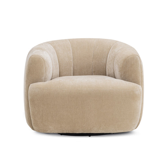 Jasmine Upcycled Contract-Grade Basketweave Fabric Swivel Accent Chair - Oat