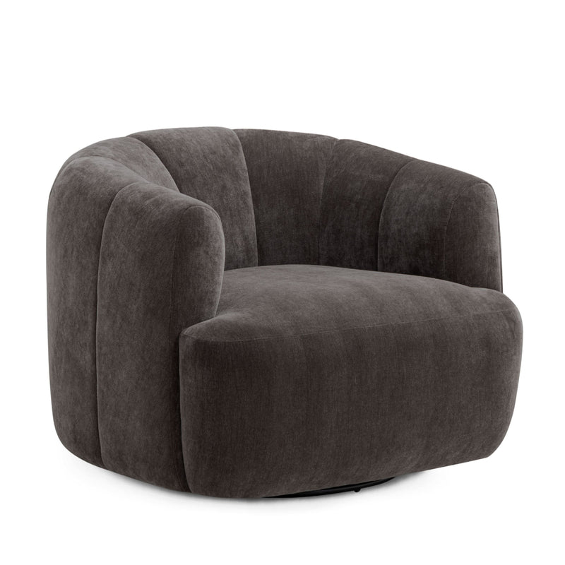 Jasmine Upcycled Contract-Grade Basketweave Fabric Swivel Accent Chair - Storm Grey