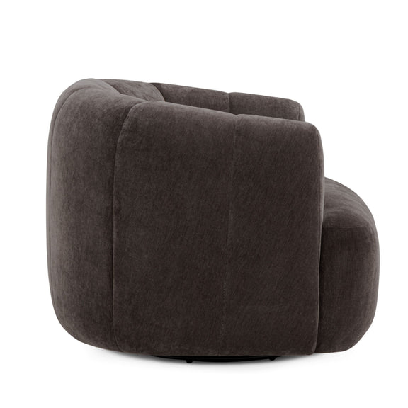 Jasmine Upcycled Contract-Grade Basketweave Fabric Swivel Accent Chair - Storm Grey