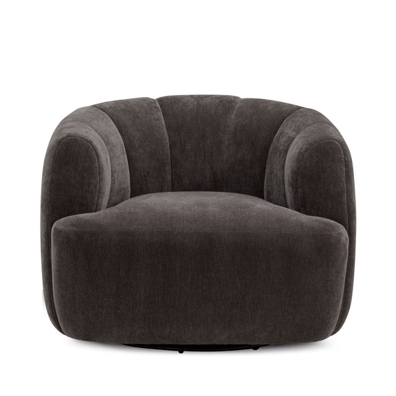 Jasmine Upcycled Contract-Grade Basketweave Fabric Swivel Accent Chair - Storm Grey