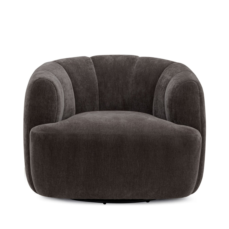 Jasmine Upcycled Contract-Grade Basketweave Fabric Swivel Accent Chair - Storm Grey