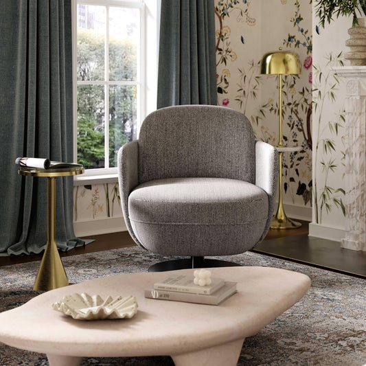 Solange Grey Textured Weave Swivel Chair