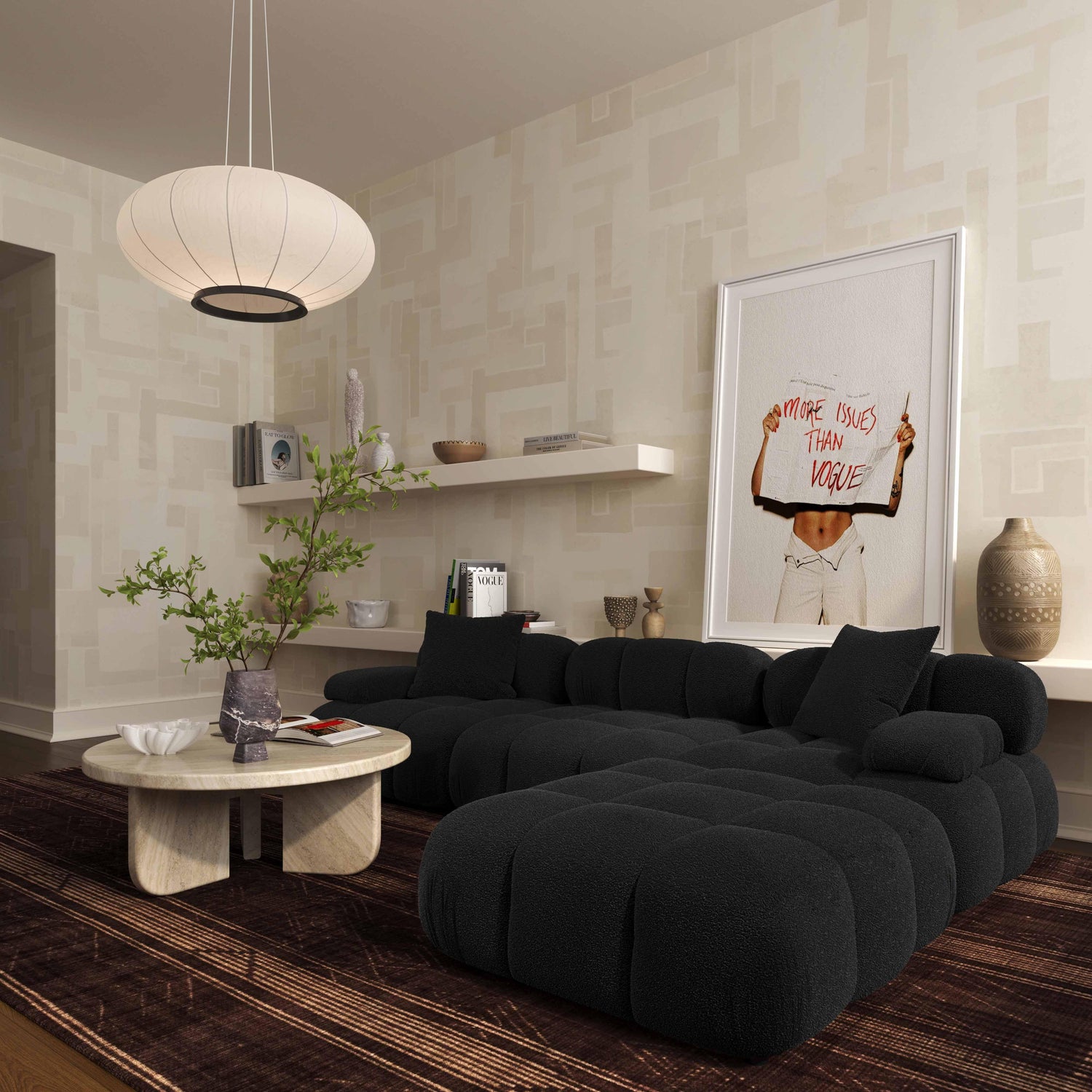 Calliope Black Vegan Shearling Modular Corner Chair