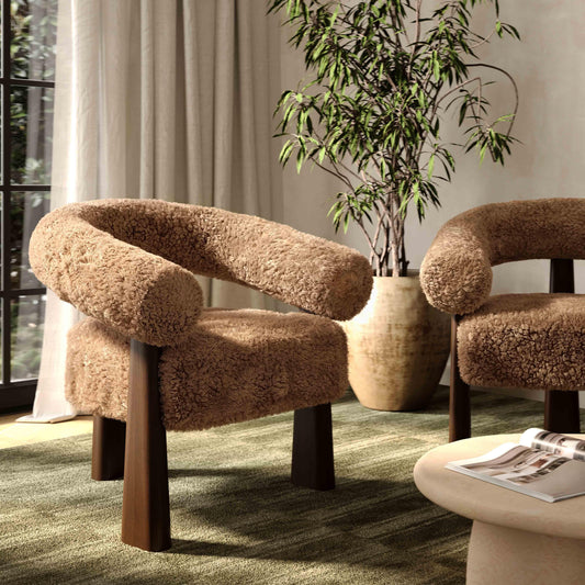 Spara Taupe Straight Vegan Shearling Accent Chair