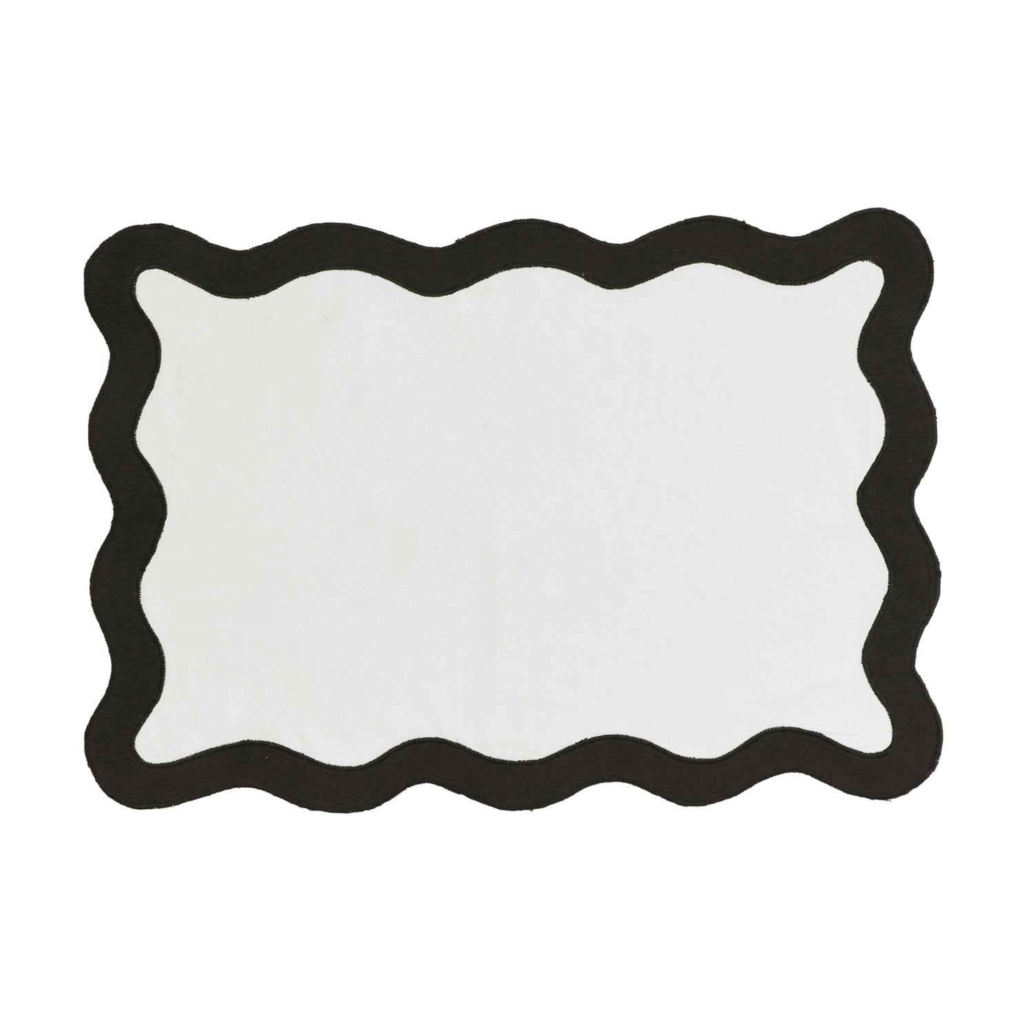 Scalloped Edge Black and White Cotton Placemat - Set of 4
