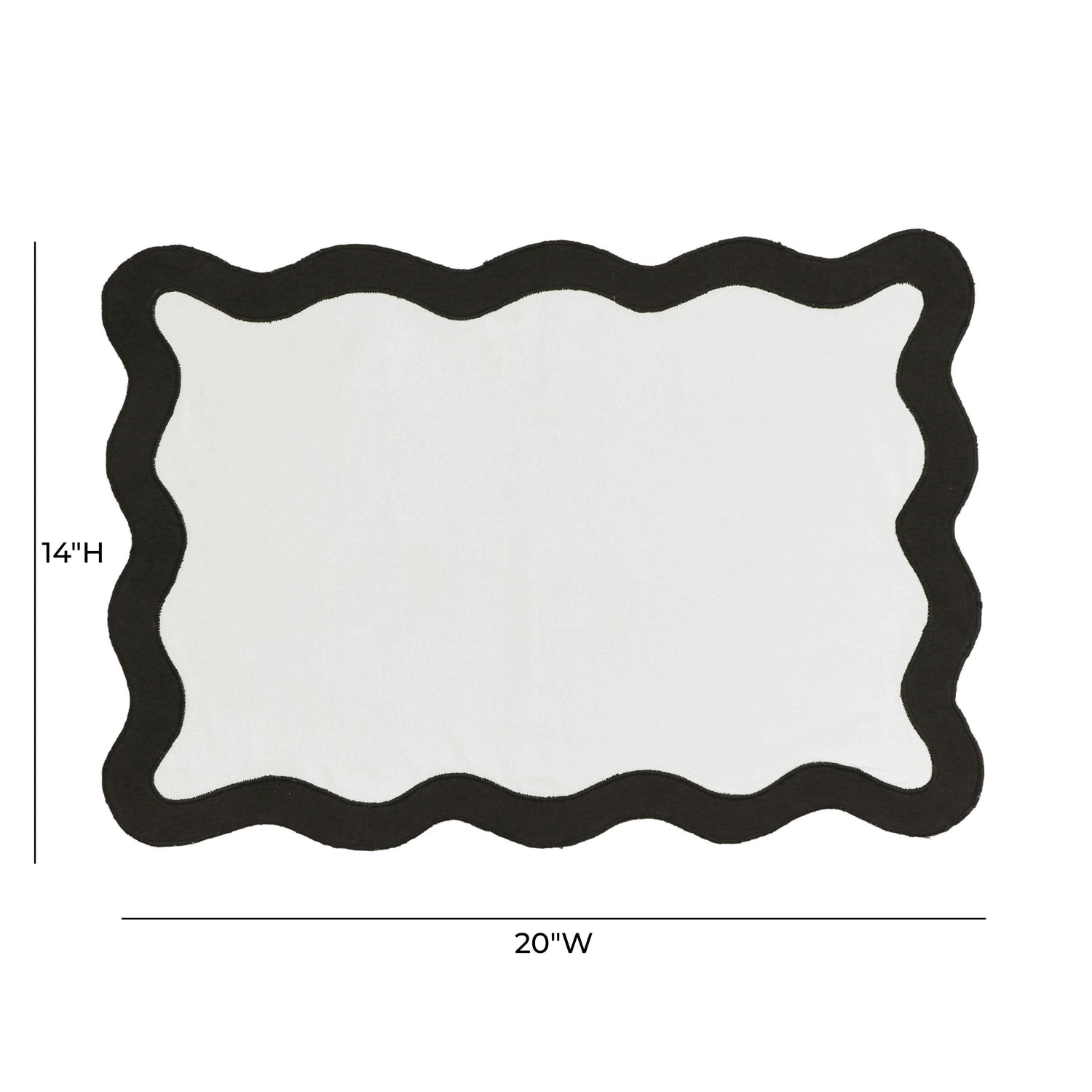 Scalloped Edge Black and White Cotton Placemat - Set of 4