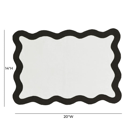Scalloped Edge Black and White Cotton Placemat - Set of 4
