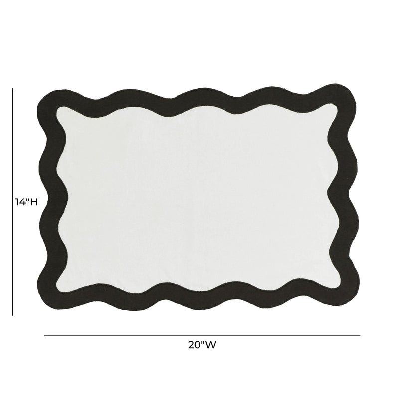 Scalloped Edge Black and White Cotton Placemat - Set of 4
