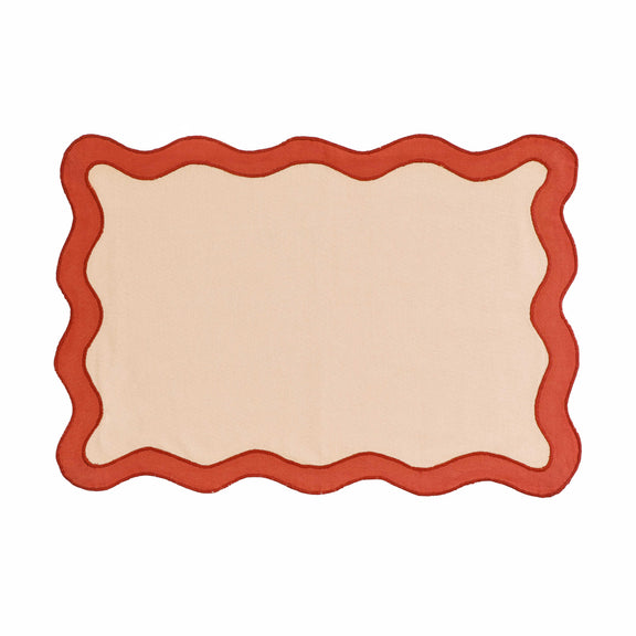 Scalloped Edge Rust and Orange Cotton Placemat - Set of 4