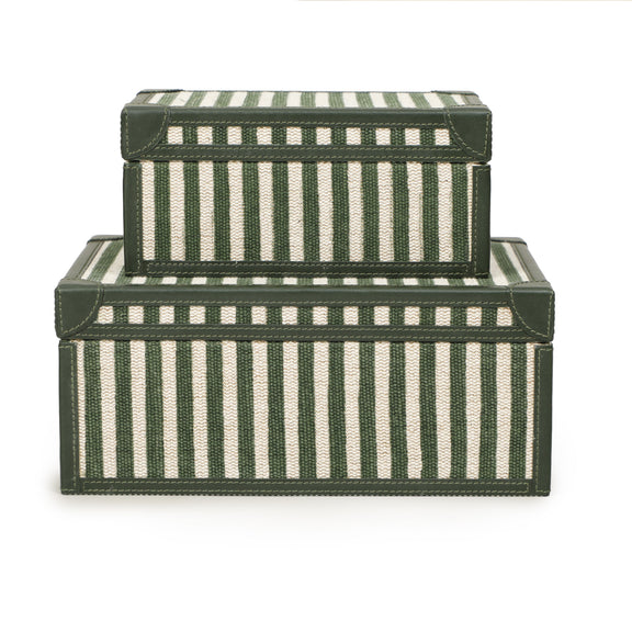 Kora Cotton Jute Contract-Grade Keepsake Box Set - Green Stripes