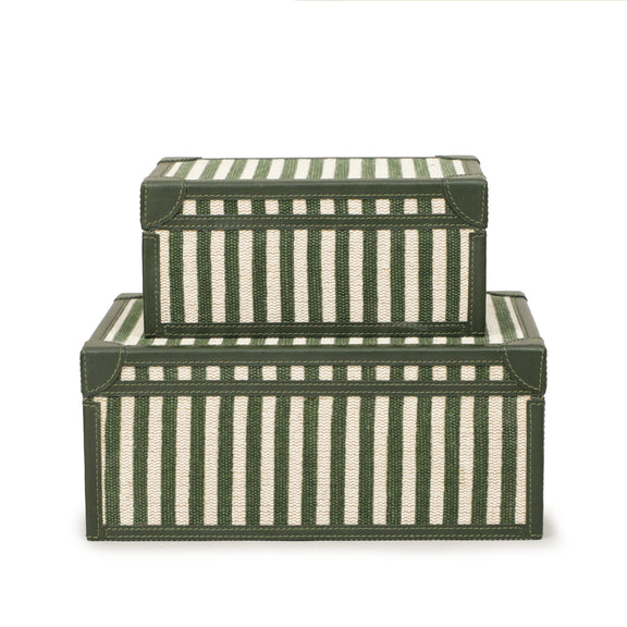 Kora Cotton Jute Contract-Grade Keepsake Box Set - Green Stripes