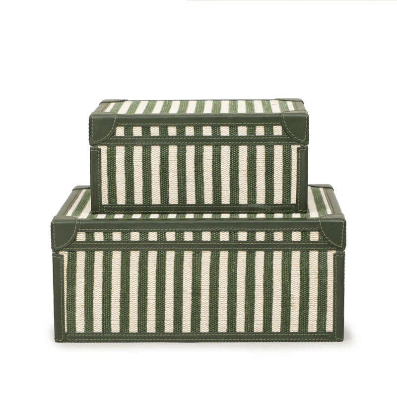 Kora Cotton Jute Contract-Grade Keepsake Box Set - Green Stripes