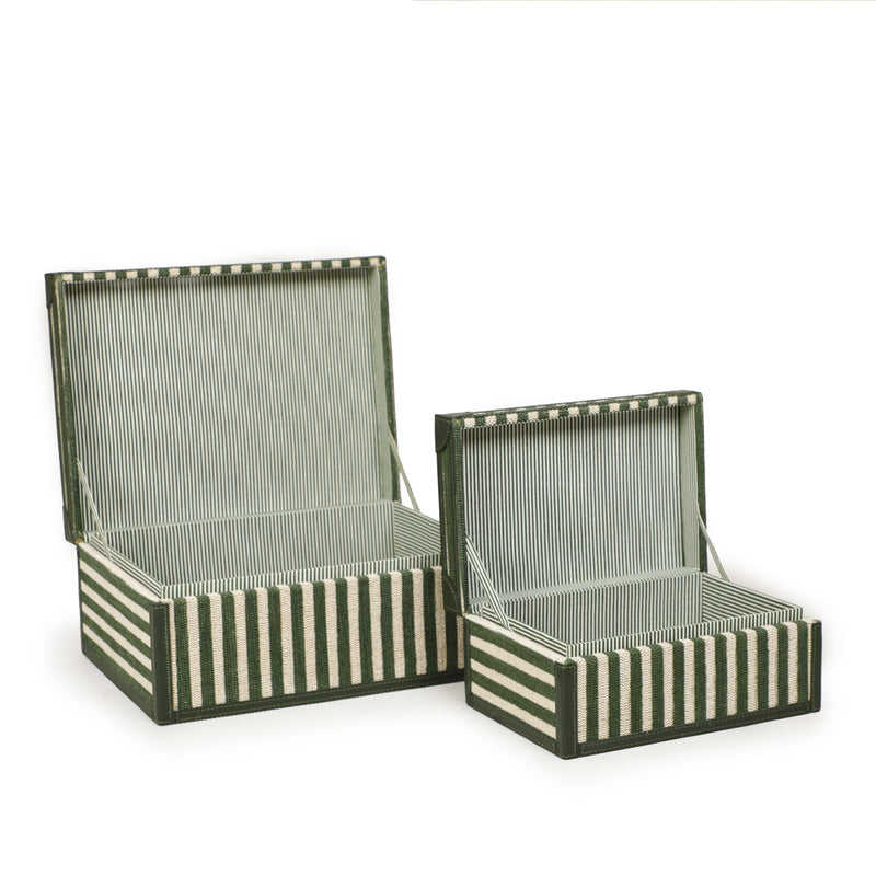 Kora Cotton Jute Contract-Grade Keepsake Box Set - Green Stripes