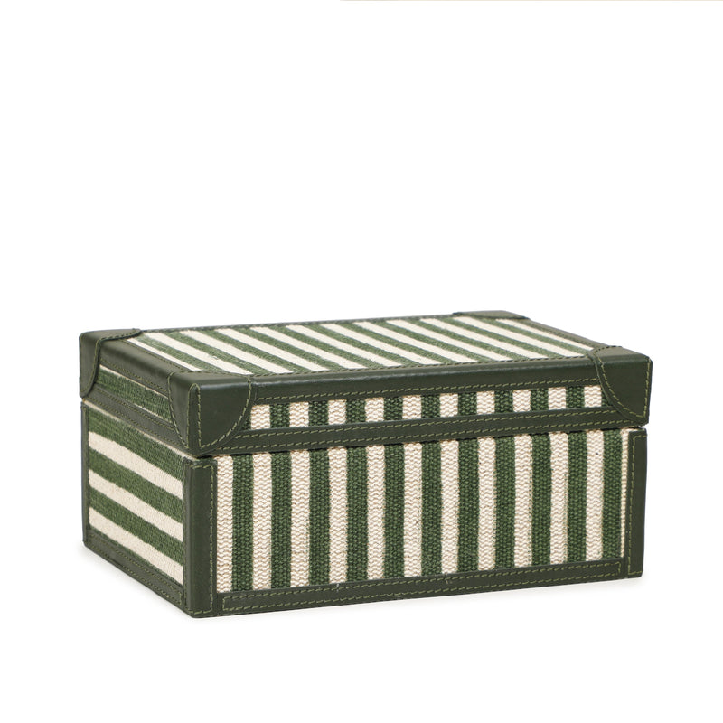Kora Cotton Jute Contract-Grade Keepsake Box Set - Green Stripes