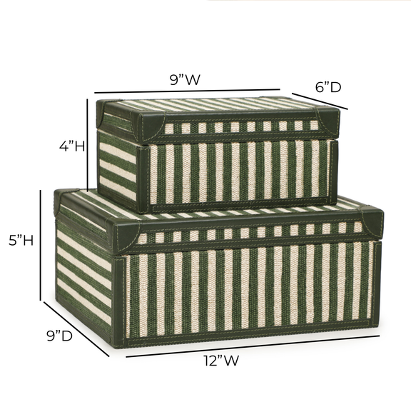 Kora Cotton Jute Contract-Grade Keepsake Box Set - Green Stripes