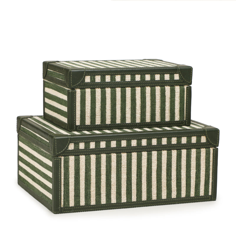 Kora Cotton Jute Contract-Grade Keepsake Box Set - Green Stripes