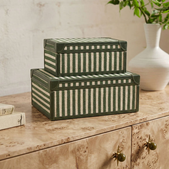 Kora Cotton Jute Contract-Grade Keepsake Box Set - Green Stripes