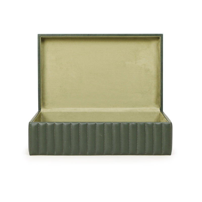 Eton Ribbed Green Vegan Leather Contract-Grade Storage Box