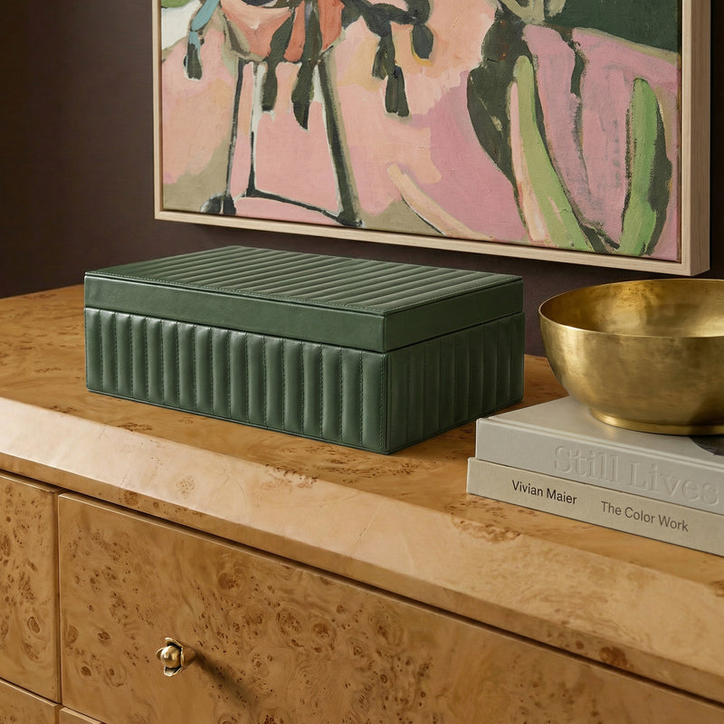 Eton Ribbed Green Vegan Leather Contract-Grade Storage Box