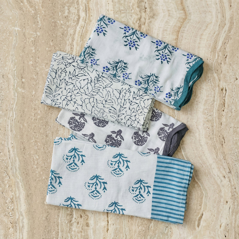Crissy Cotton Canvas Printed Napkins - Set of 4 - Blue Cornflower