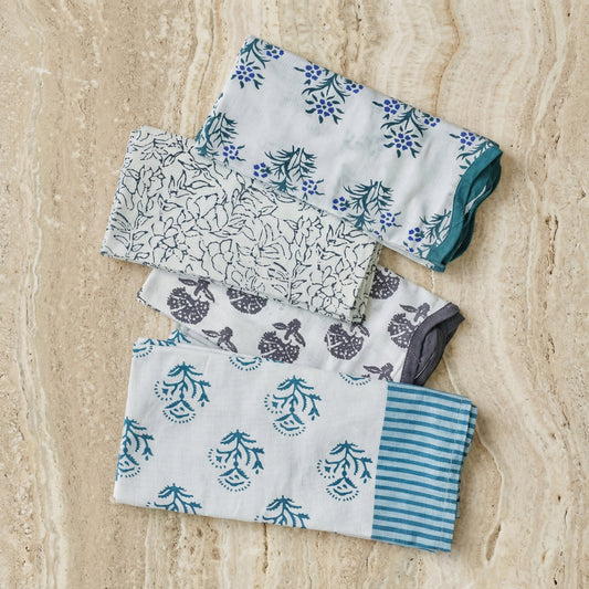Crissy Cotton Canvas Printed Napkins - Set of 4 - Blue Cornflower
