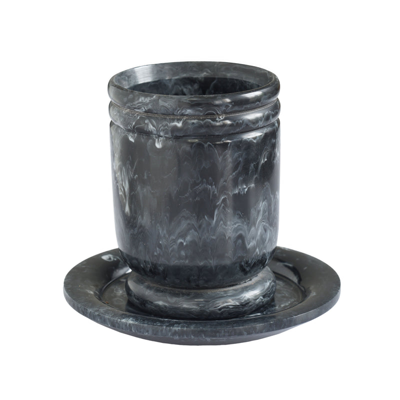 Channeled Swirl Resin Kiddush Cup - Black and White