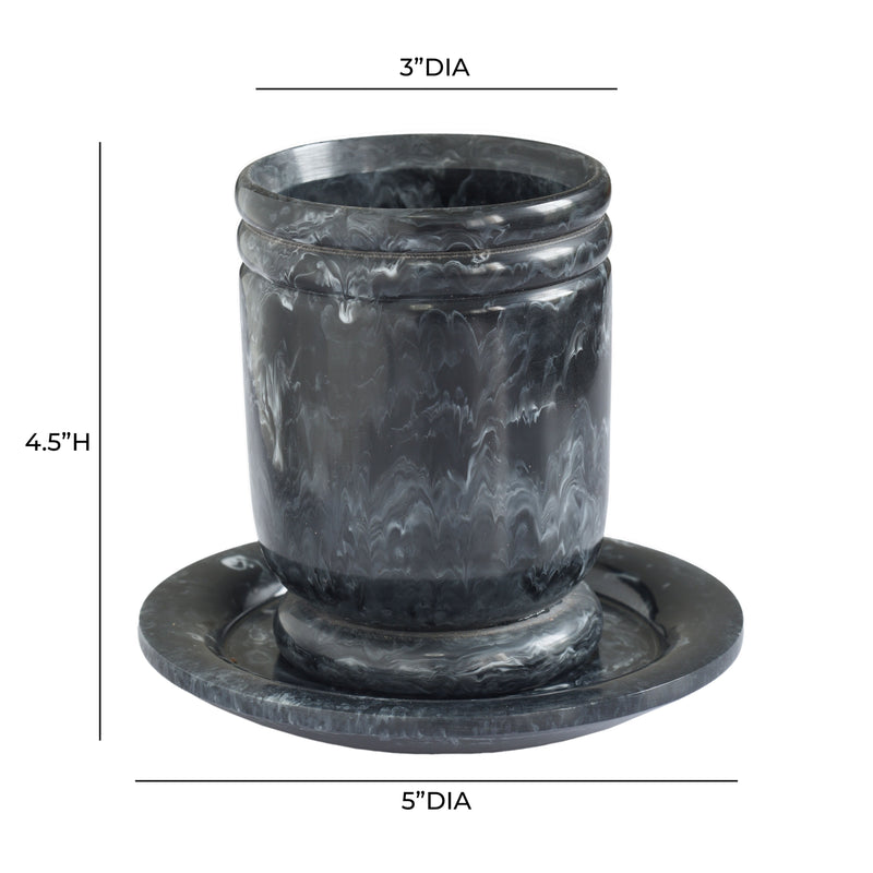 Channeled Swirl Resin Kiddush Cup - Black and White