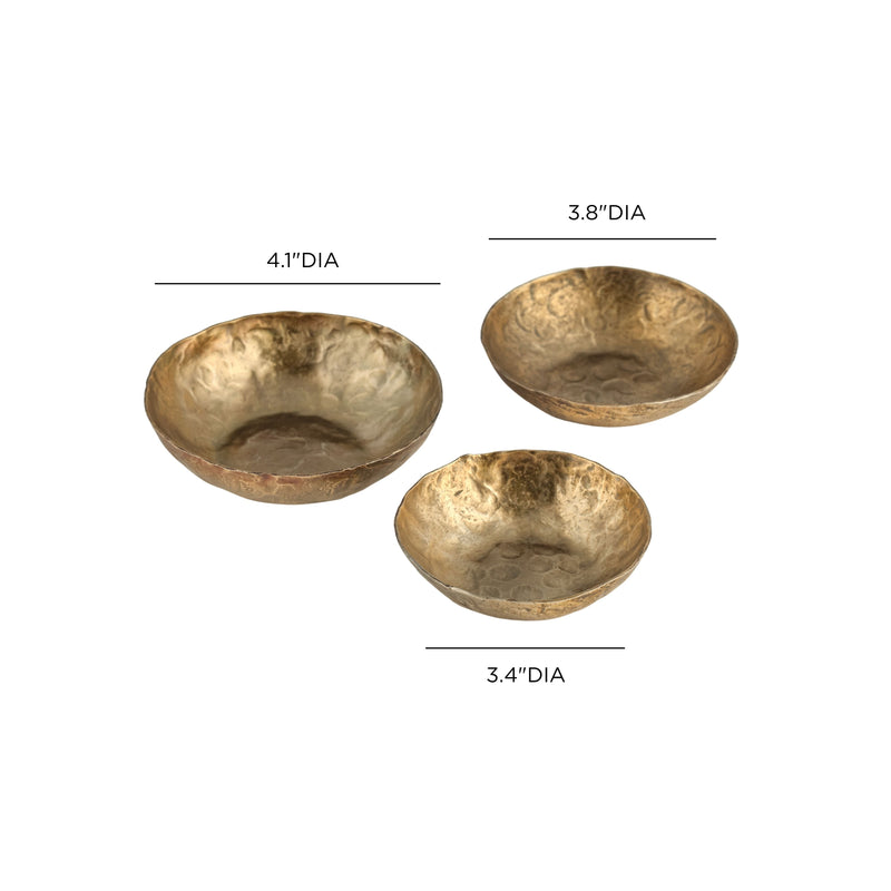 Shah Antique Brass Hammered Iron Catchall Round Bowls - Set of 3
