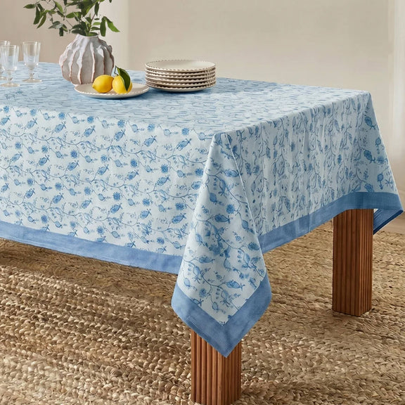 Dolce Natural Cotton Table Cloth - Baby Blue / 70" x 120"