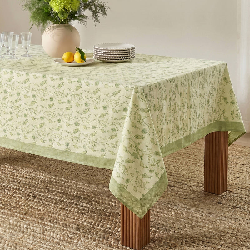 Dolce Natural Cotton Table Cloth - Olive Green / 70" x 140"