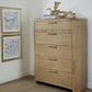 Furano Five Drawer Ash Wood Chest in Ginger