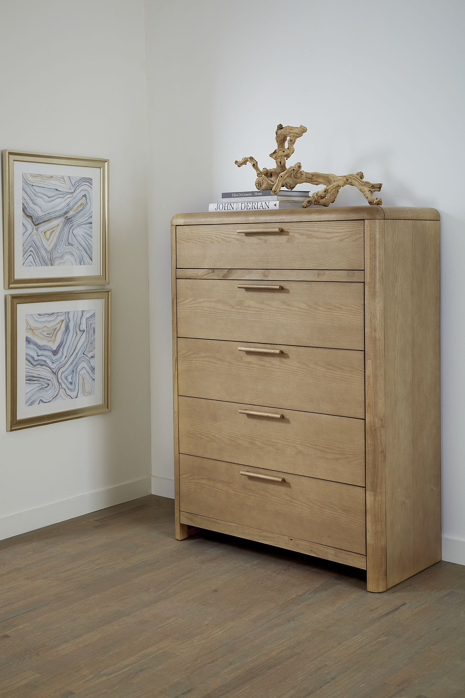Furano Five Drawer Ash Wood Chest in Ginger