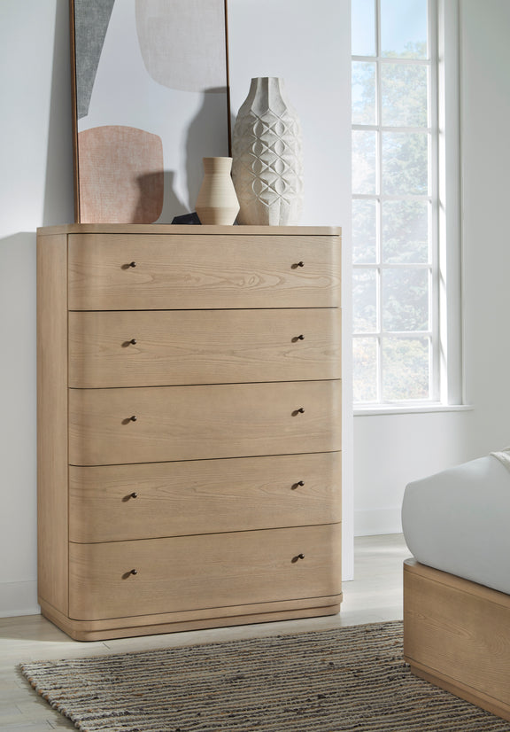 Penny Five Drawer White Ash Chest in Buff Cream