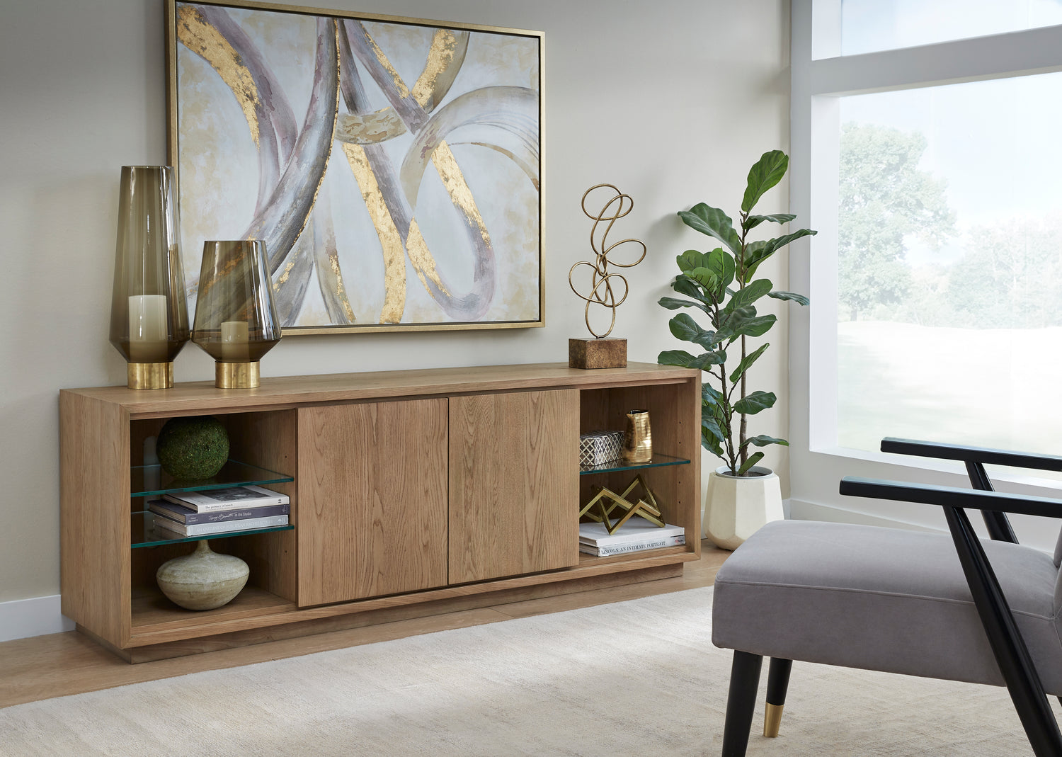 One Coastal Modern 74 inch TV Console in Bisque