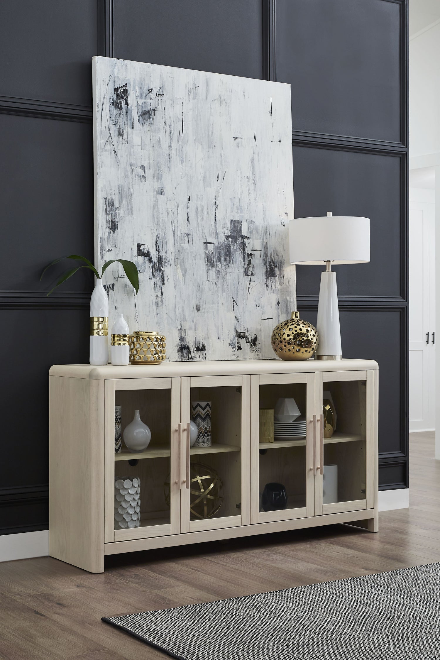 Liv Glass Door Ash Wood Sideboard in White Sand