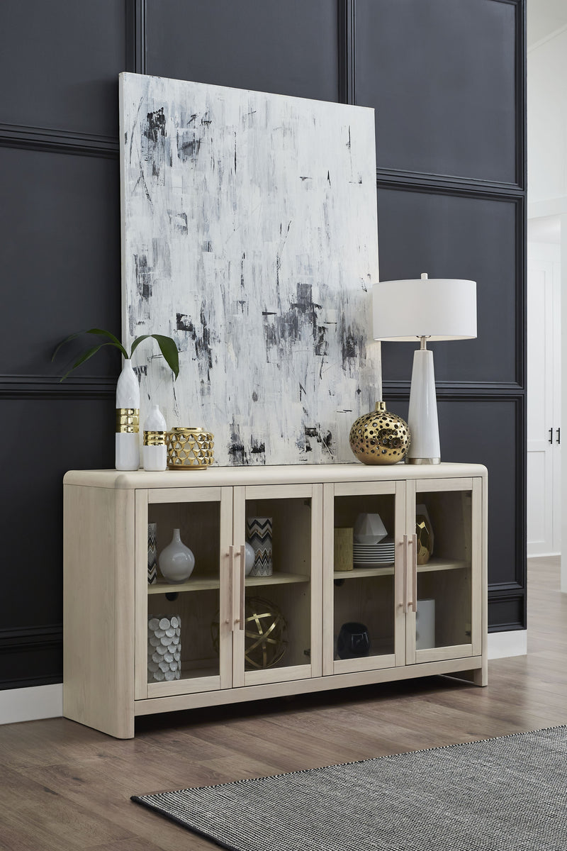Liv Glass Door Ash Wood Sideboard in White Sand