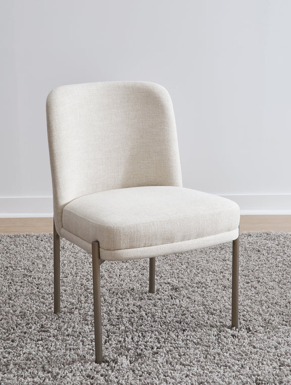 Dion Upholstered Dining Chair in Natural Light Linen and Brushed Nickel Metal