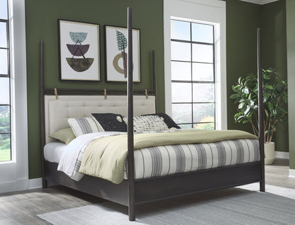 Rockport Upholstered Poster Bed in Yin and Turtle Dove Linen
