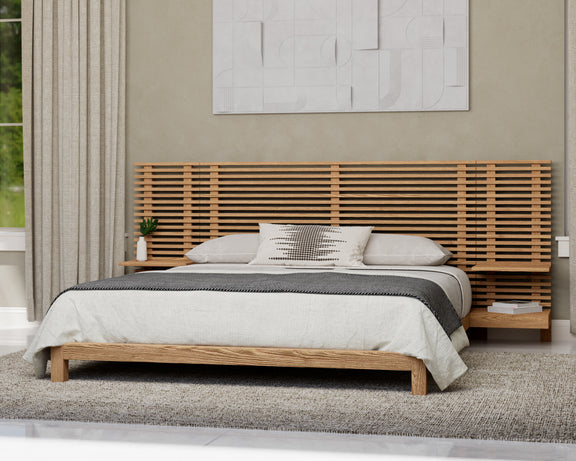 Tanner King-size Solid Ash Wall Bed with Integrated Nightstands in Flaxen